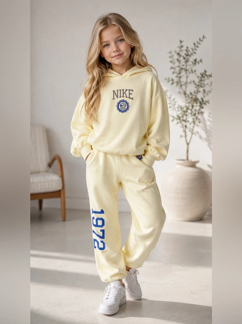 Nike Girls 2-Piece Hoodie & Jogger Set Yellow Medium